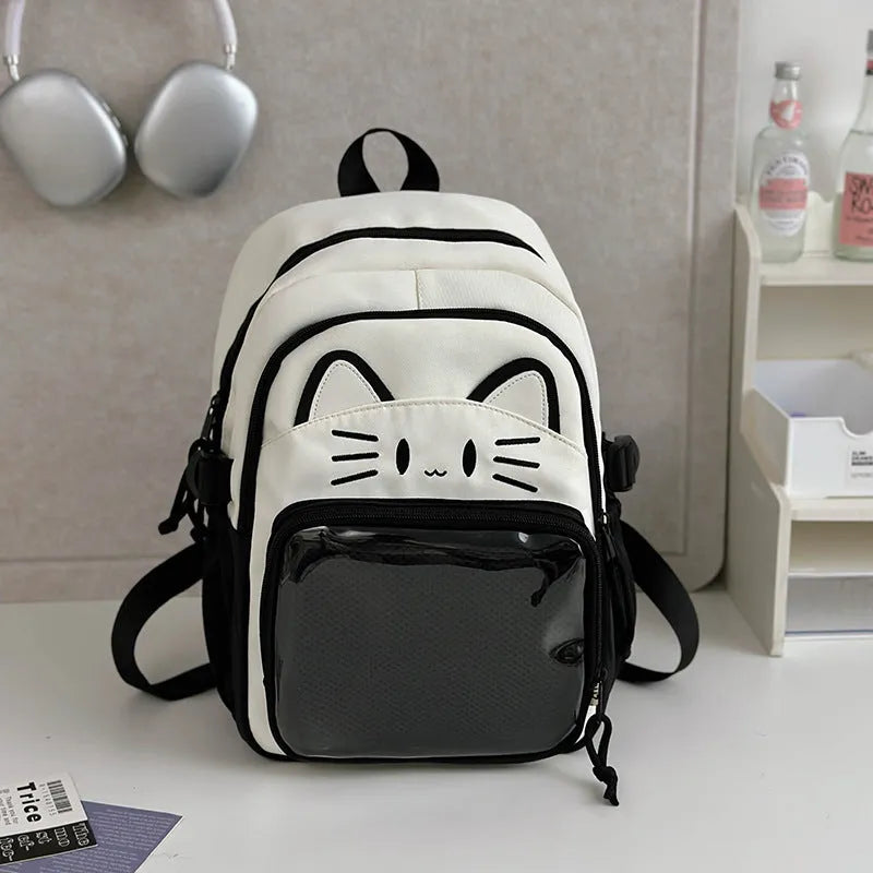Korean cartoon backpack in nylon with large capacity and curved shoulder straps