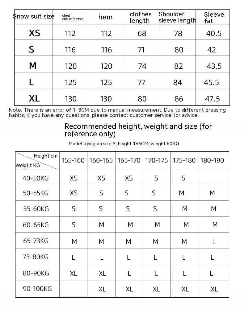 Unisex double plate ski suit in windproof waterproof construction for winter sports