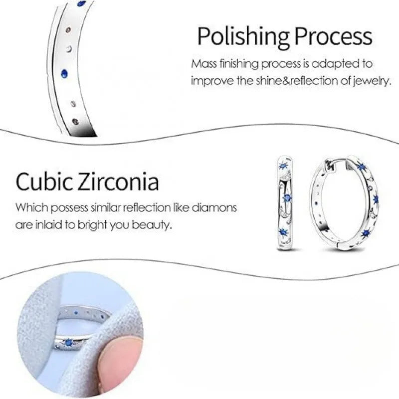 Starry bright fashion rhinestone ear clip in white gold for women, geometric moon and star design