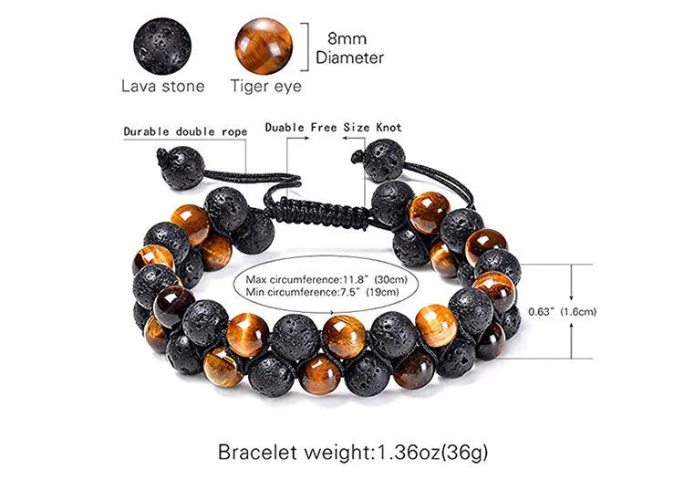 Matte black agate couple bracelets with geometric designs for him and her