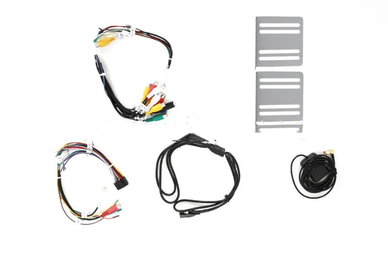 10.1 inch universal Android car head unit with trapezoidal touch screen display and connection ports