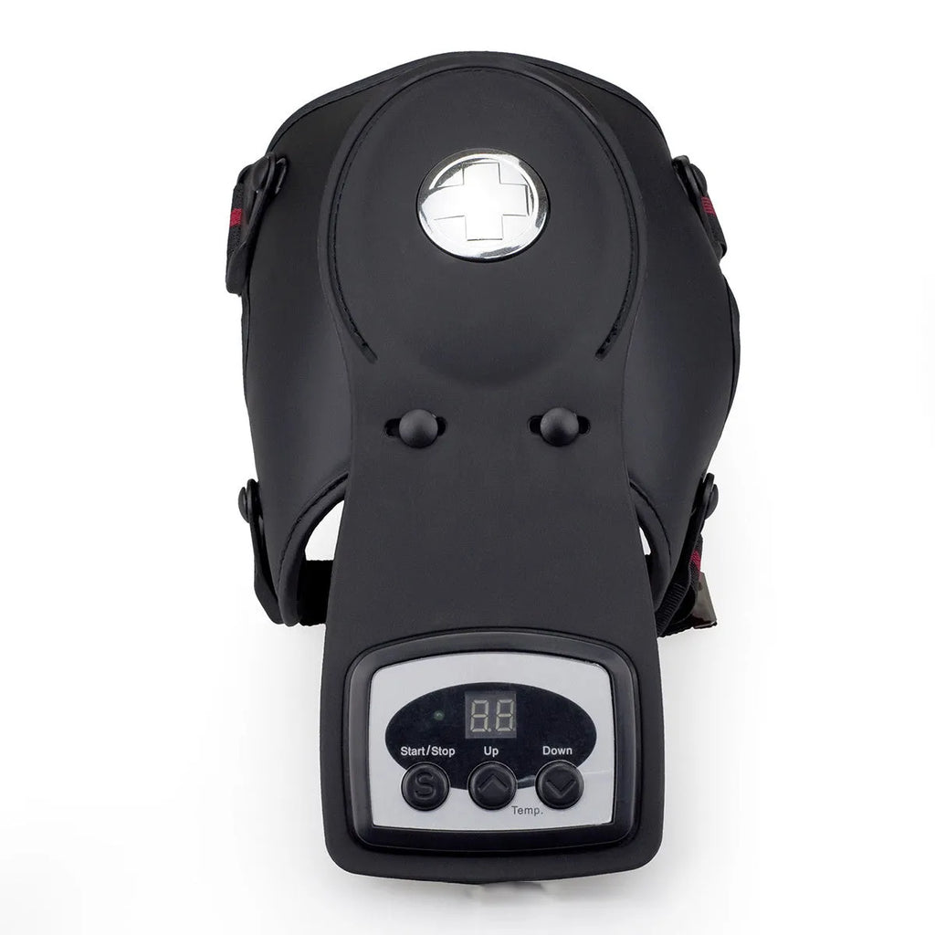 Infrared knee massager with adjustable temperature control, includes knee pads and shoulder pads.