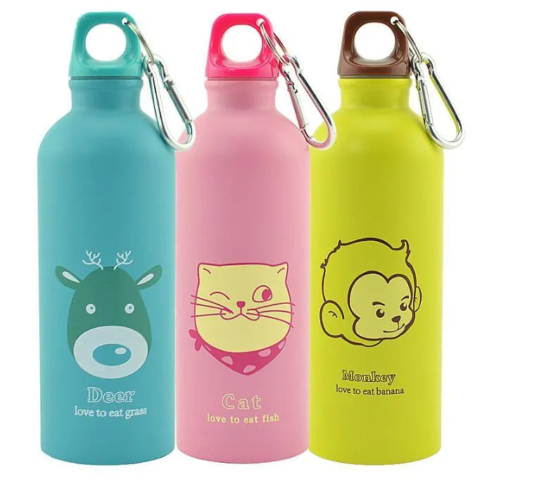 500ml stainless steel cartoon animal sports bottle with sealing ring and handle, 21cm tall
