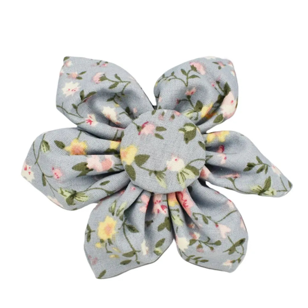 Blue floral pattern dog collar with matching leash and vest set for small to medium dogs