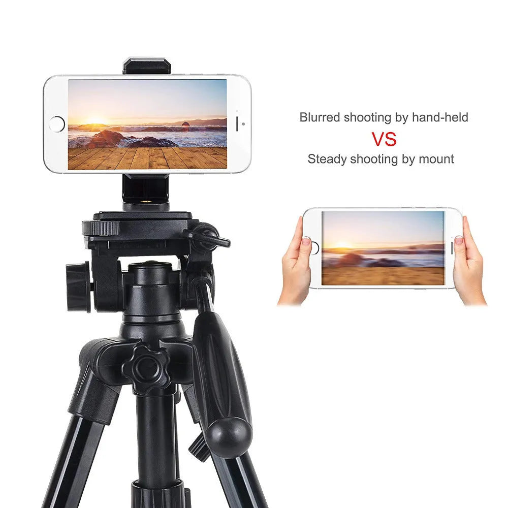 Black plastic phone holder with rotating clamp on desk surface