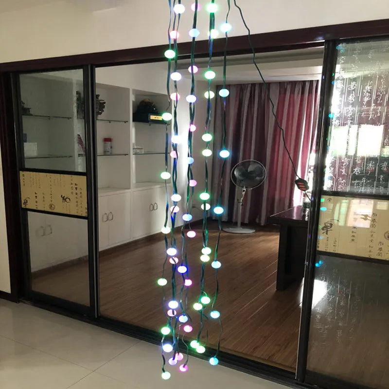 64 LED Christmas tree light string with button control for dimming and colour change, suitable for 1.8 metre trees.