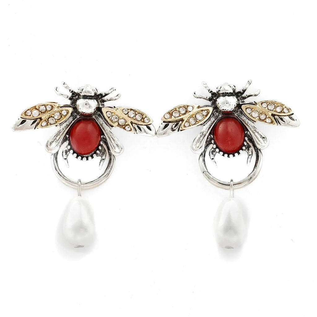 Retro insect drop earrings small bee design alloy pendant gold colour for women