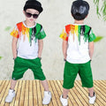 Childrens clothes set summer short sleeve top and shorts green orange Korean style boys 100-150cm