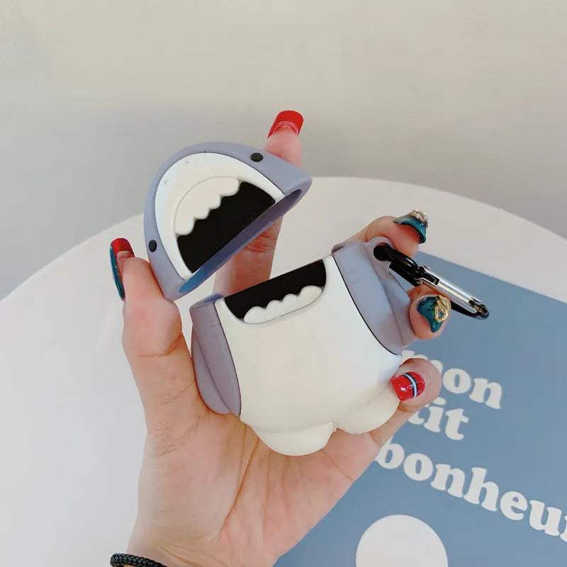 Shark design silicone protective cover for Apple AirPods 1 and 2 wireless charging case