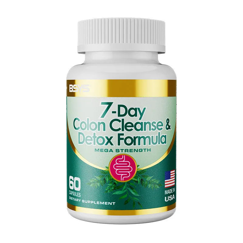 Bottle of 7-day colon cleanse and detox formula capsules for digestive wellness