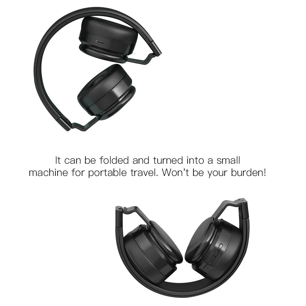 Head-mounted sports folding Bluetooth headset with subwoofer, card mode, and radio in black silver