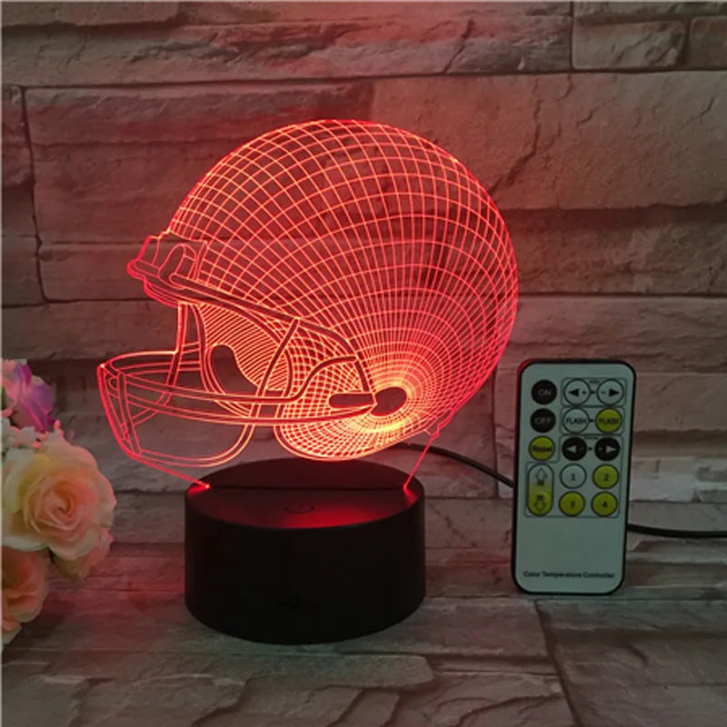 Rugby hat shaped 3D lamp with USB cable and coloured light effect