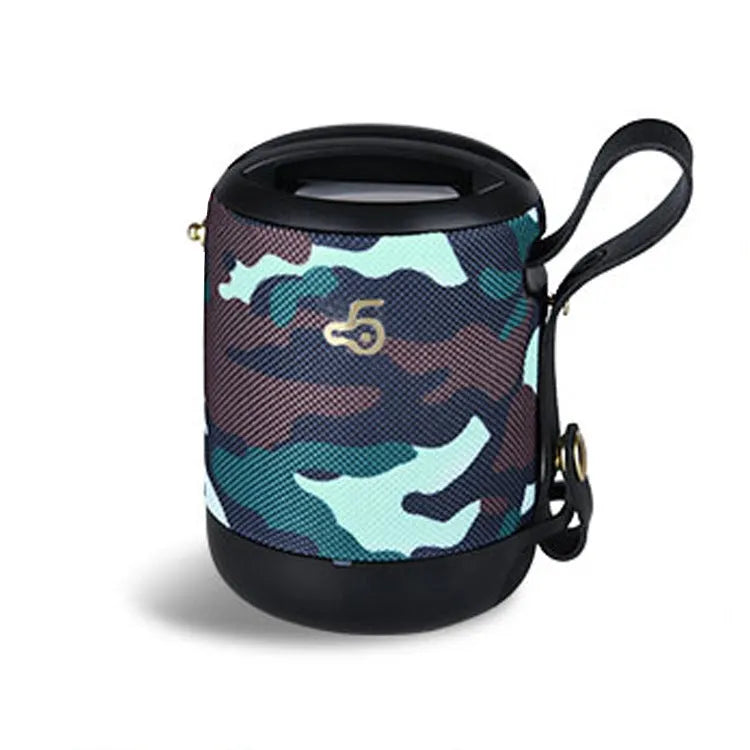 Small waterproof portable Bluetooth speaker in multiple colours with a carry strap.