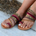 Red bohemian beach sandals with flower detail, artificial PU upper, fish mouth toe design for women