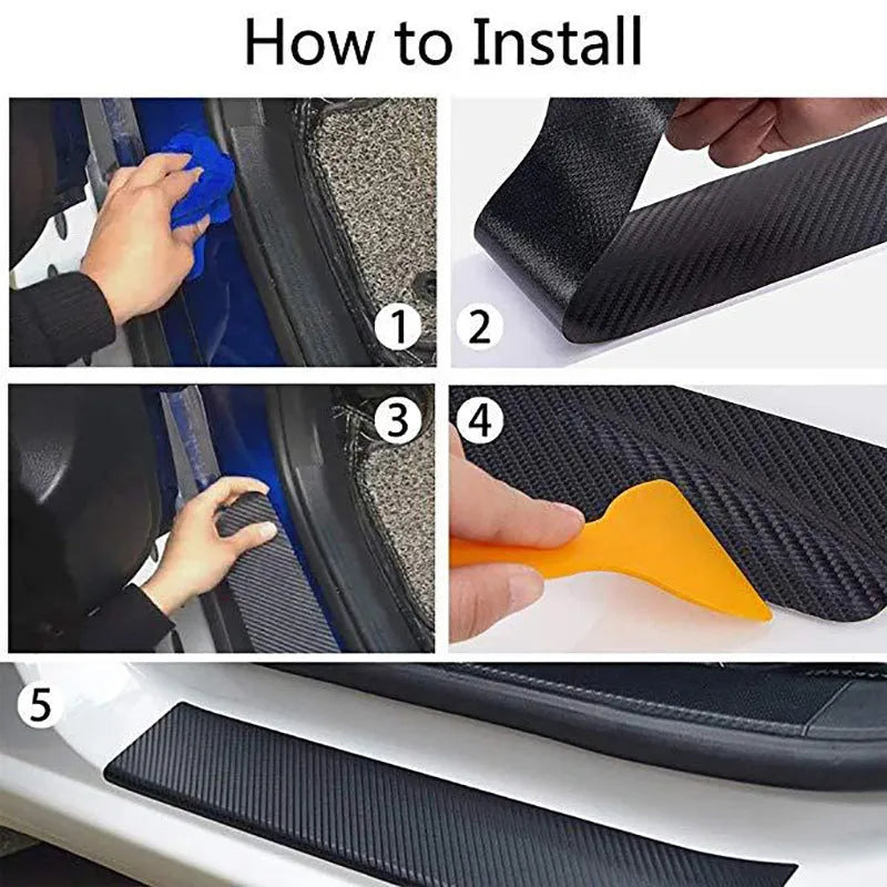 3D carbon fibre roll bumper sticker for car door sill protection in multiple width sizes