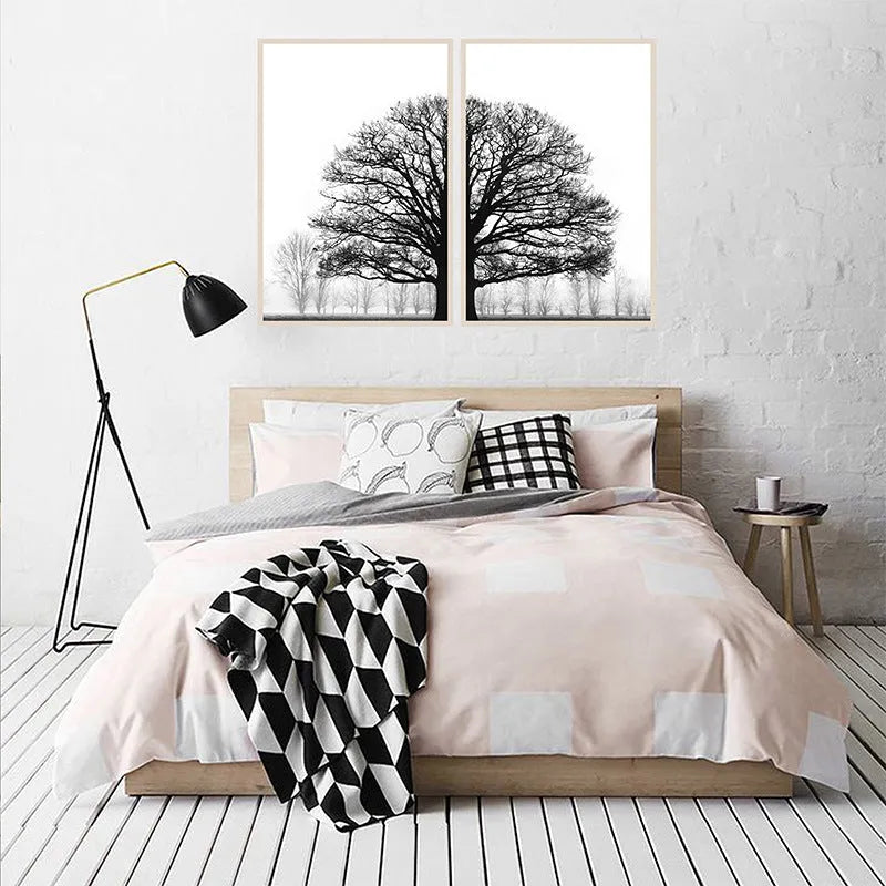 Black and white winter trees modern sofa background wall decorative painting