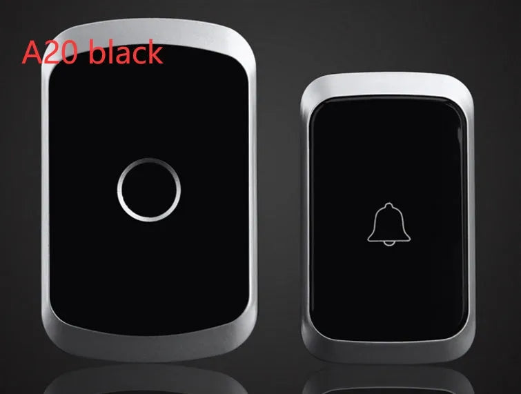 Wireless doorbell system with 300m range showing transmitter and receiver units