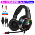 Black wired RGB gaming headset with 3.5mm straight plug, microphone, and head-mounted design