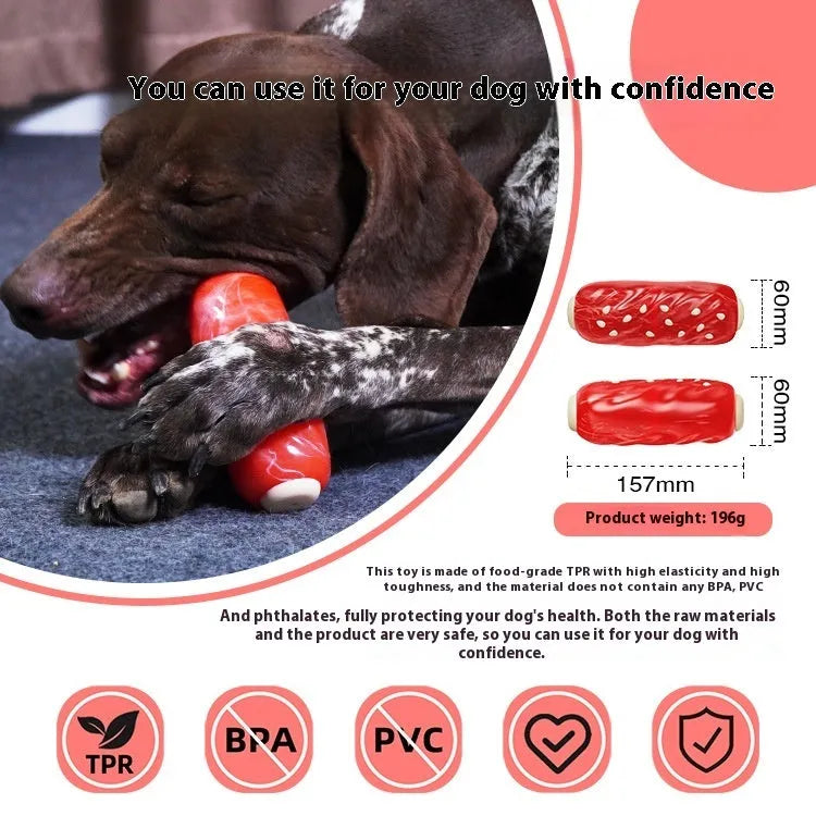 Primary colour plastic molar rod dog chew toy for dental cleaning and play