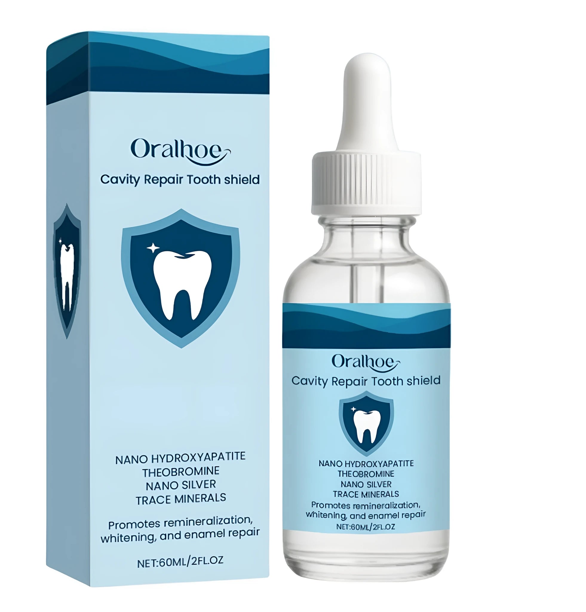60ml bottle of dental restorative solution with hydroxyapatite and theobromine