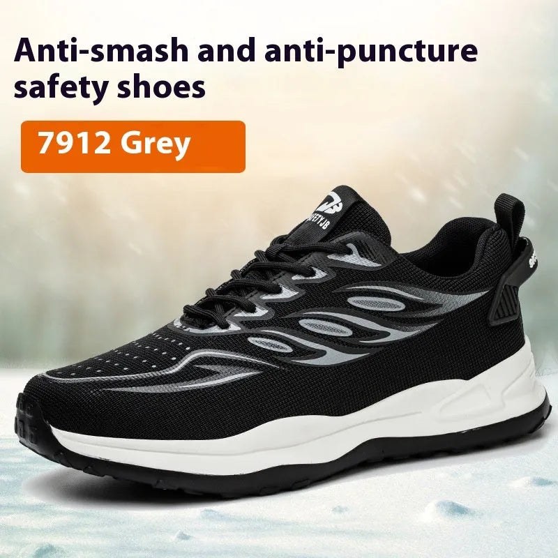 Orange lightweight leather safety work shoes with rubber sole for anti-smash and puncture protection