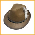 Performance Composite Turkey Feather Hat velvet fedora jazz hat in light gray with feather decoration