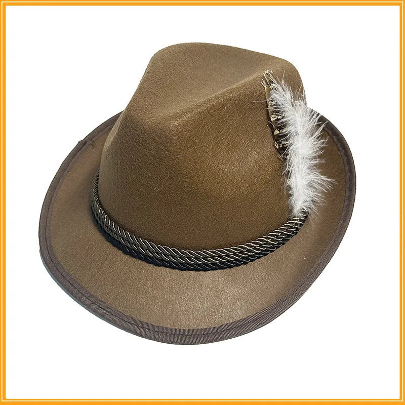 Performance Composite Turkey Feather Hat velvet fedora jazz hat in light gray with feather decoration