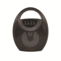 Portable Bluetooth speaker in black plastic casing with USB port and control buttons