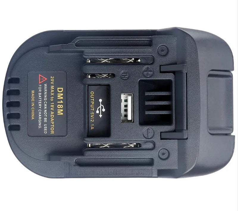 Black Milwaukee to MAKITA battery adapter measuring 125x90x65mm for DM18M tools converting to H99F batteries