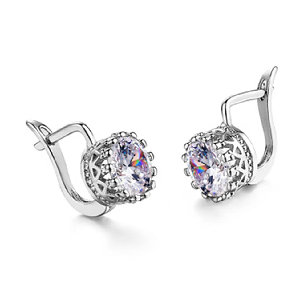 Korean crown ear clips with cubic zirconia stones in rose gold and white gold colour options