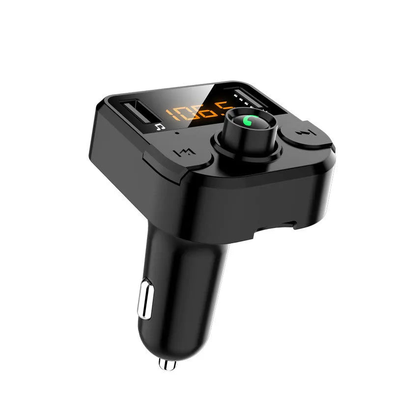Black BT36B Bluetooth car MP3 player with 1.1-inch screen for cigarette lighter socket.