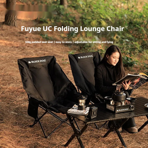 Night Black folding camping recliner chair with removable cover, shown in a portable stool design.