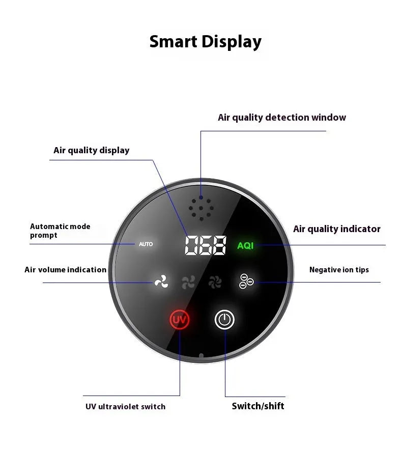 Black ABS smart car air purifier with USB cable, 68x187mm, 12M negative ion rating