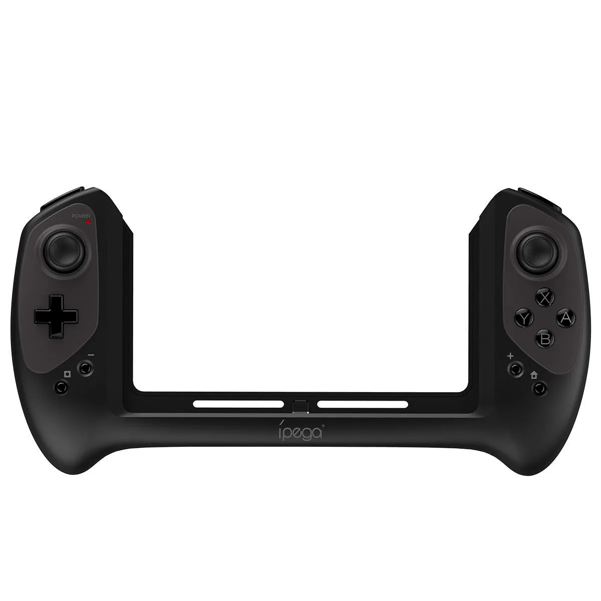 Black wireless gamepad for Nintendo Switch with ergonomic grips and textured analogue sticks