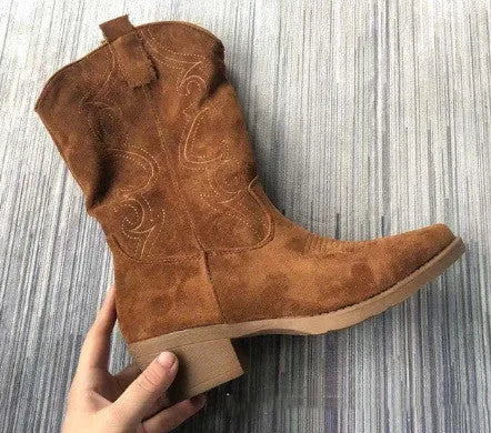 Pointed toe suede Chelsea boots with tapered mid heel 3-5cm in brown or khaki, sizes 36-41