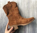 Pointed toe suede Chelsea boots with tapered mid heel 3-5cm in brown or khaki, sizes 36-41
