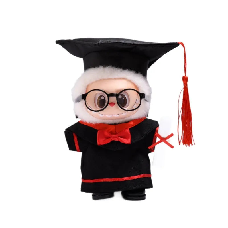 Bachelor's suit set doll clothes for Labubu pendant, cloth material, black frame glasses and leather shoes