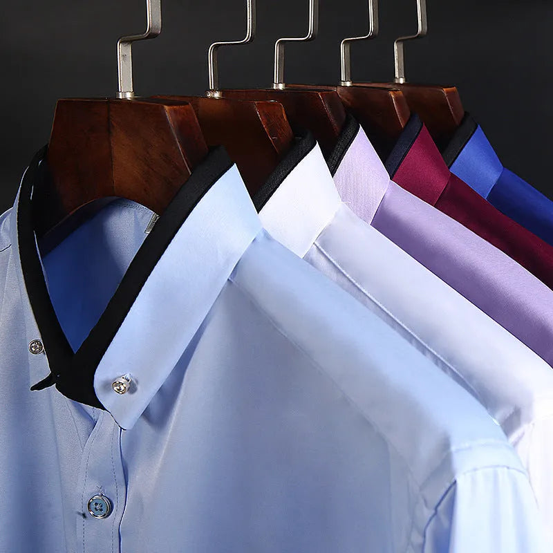Men's stretch shirt in polyester fibre with long sleeves, available in multiple colours and sizes 38 to 44