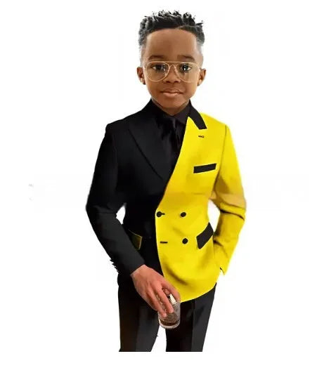 Boys' two-piece polyester suit set with jacket and trousers, spring banquet outfit, multiple colour options, sizes 3T-12T