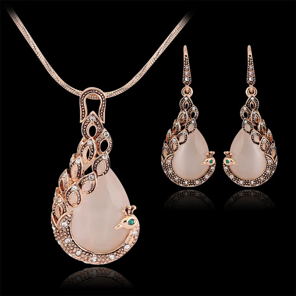 Peacock jewellery set for women alloy artificial gemstone earrings accessories drop detail