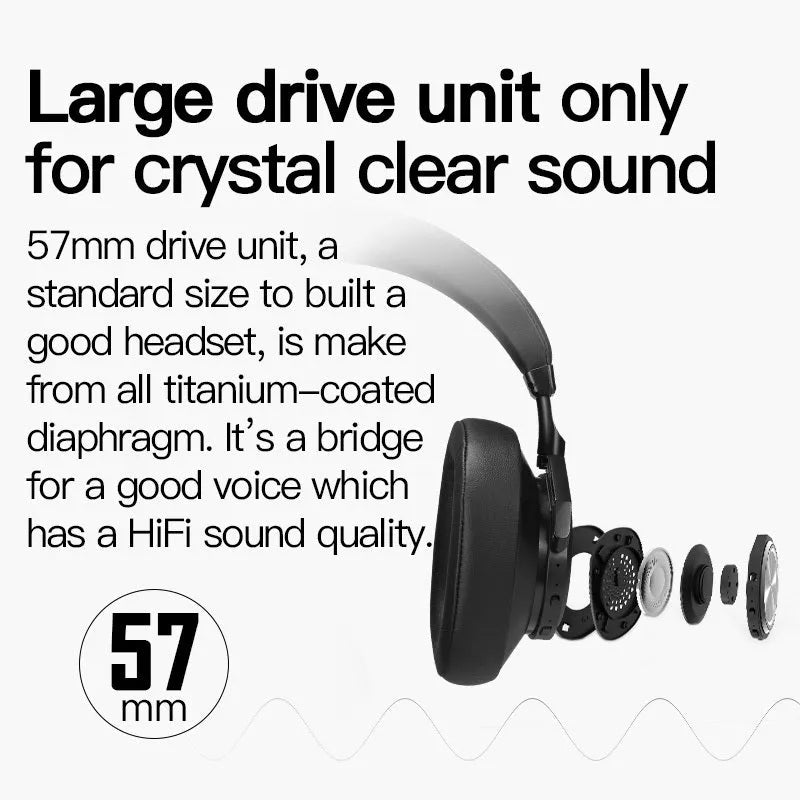 T7 Bluetooth wireless headset in black with adjustable headband and foam ear cushions