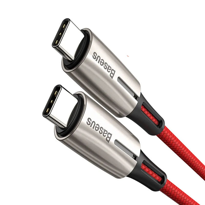 Purple and red 1-metre Dual USB Type-C data cable with PD fast charging support.