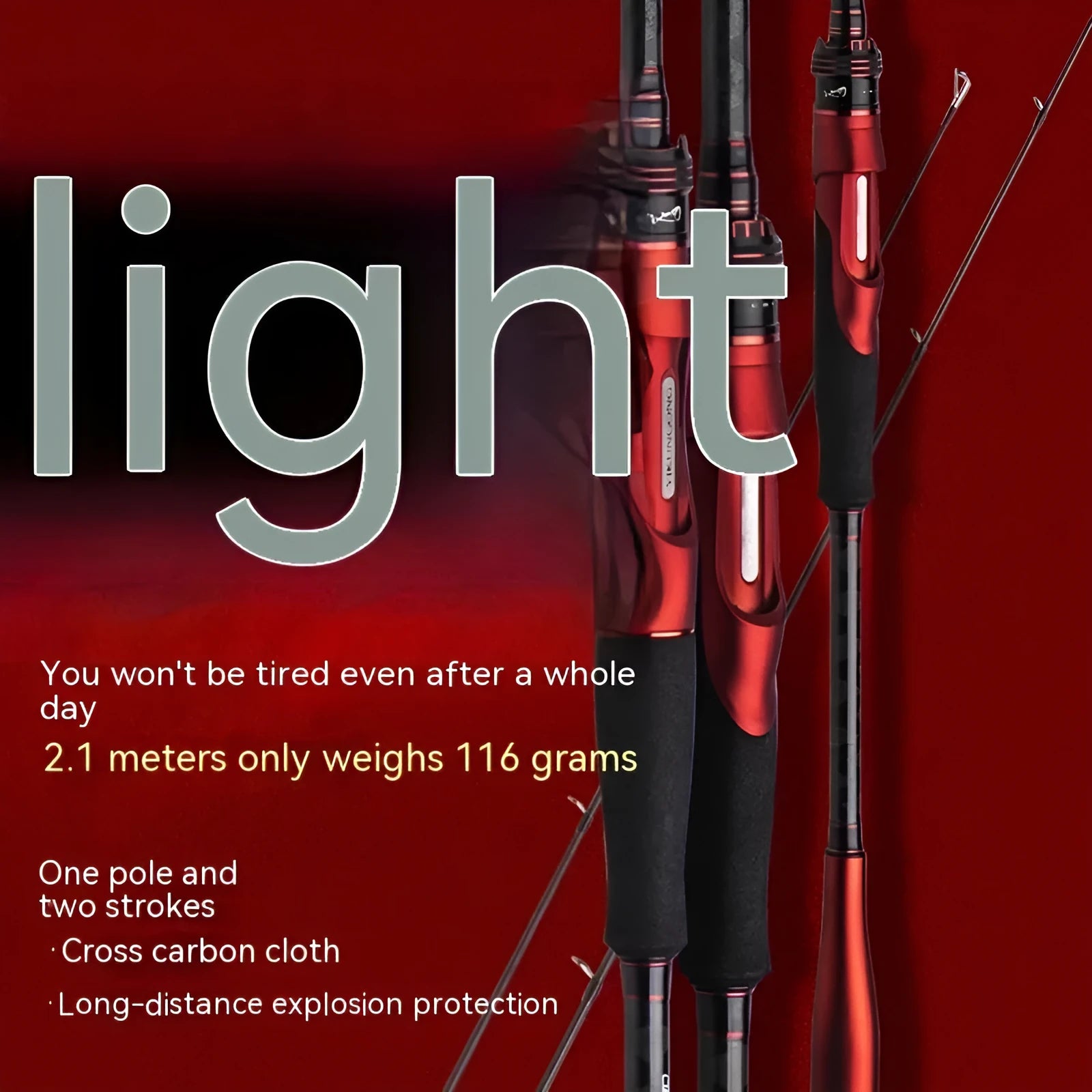 Ultralight carbon fishing rod shown in pikestaff and straight handle styles for lure fishing.