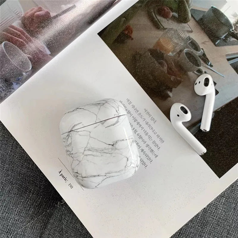 Hard white marble PC protective case cover for Apple AirPods charging box