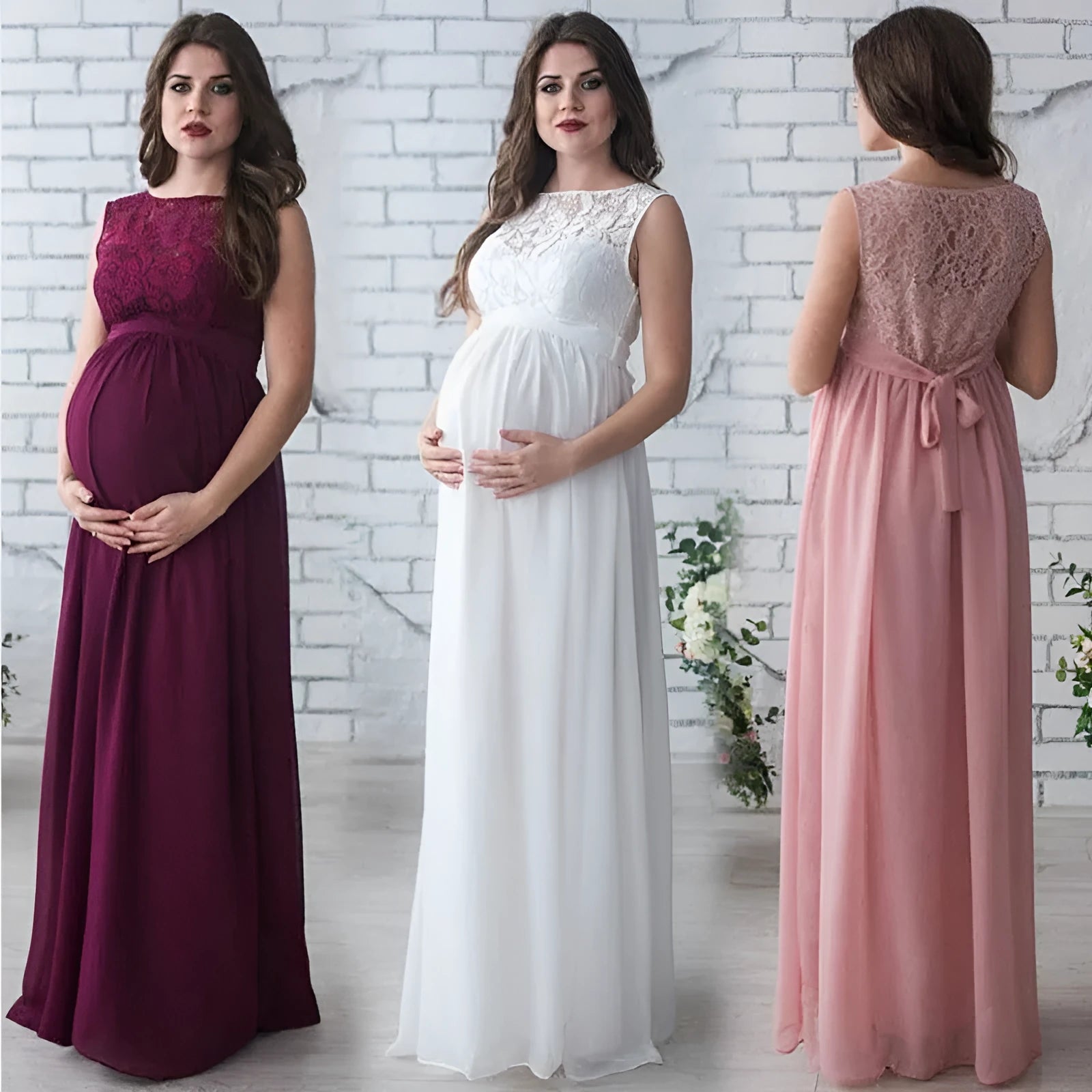 Lace sleeveless maternity dress in white made from polyester fibre