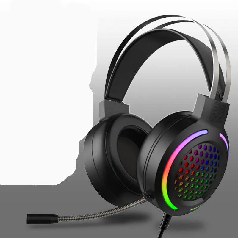 H500 Holloway RGB gaming headset in black with colourful lighting on ear cups and a USB connector.