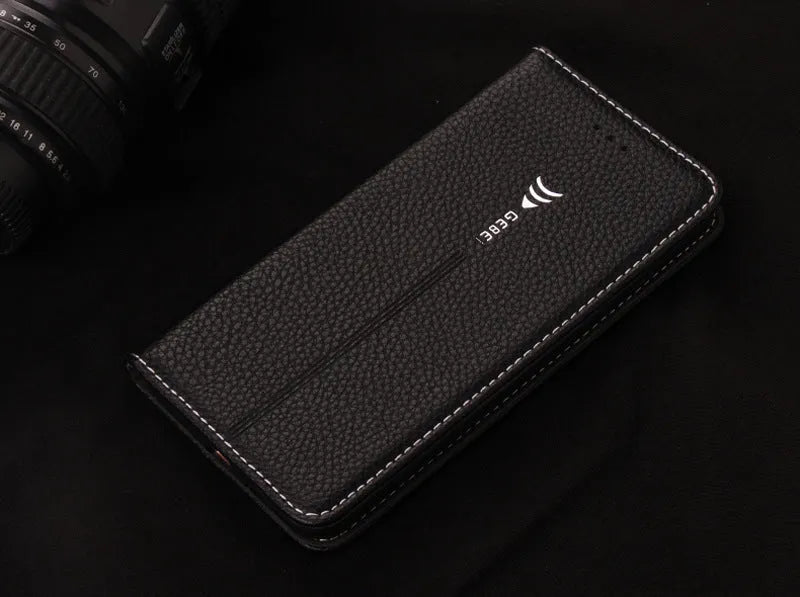 PU leather business wallet phone case for iPhone with card storage compartment