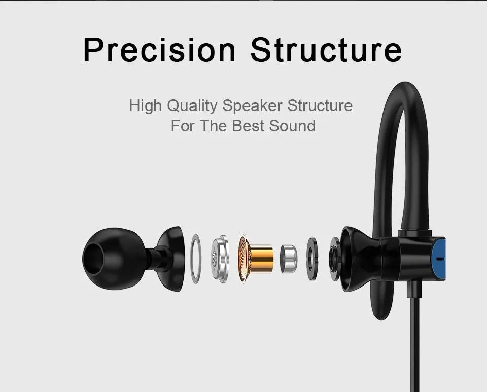 Sport running earbuds with ear hook anti-drop design in black blue colour option