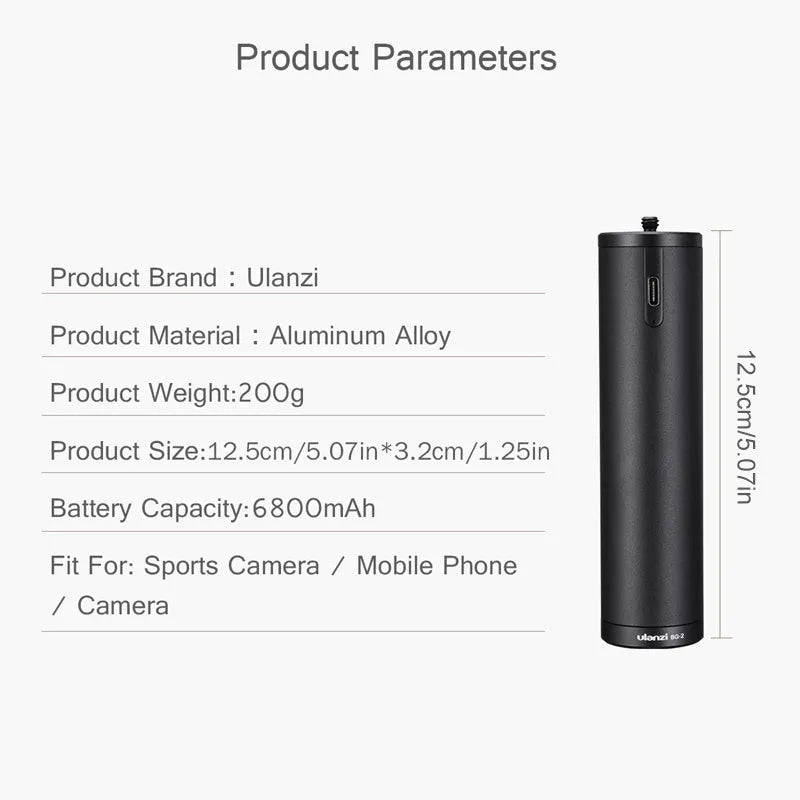 Black aluminium alloy portable power bank charging treasure handle showing size scale.