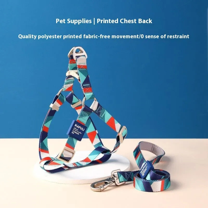 Polyester dog vest printing haulage rope package in blue with chest strap and traction rope